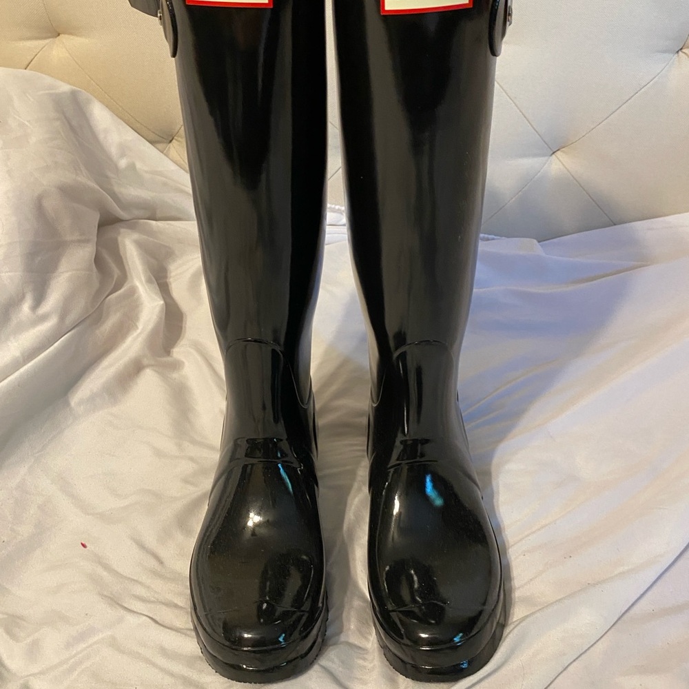 Hunter Glossy Black Tall Adjustable-Rivet Rain Boots